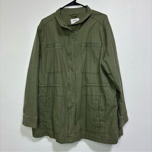 Old Navy Women's 2X Plus Utility Military Olive Green Jacket Zip Snap Pockets
